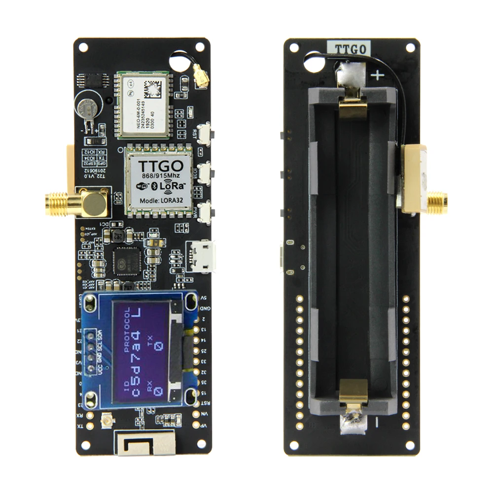 TTGO Т-образной балки ESP32 433/868/915 МГц Wi-Fi Беспроводной Bluetooth модуль ESP 32 gps NEO-6M SMA LORA 32 18650 Батарея держатель с органическим светодиодом