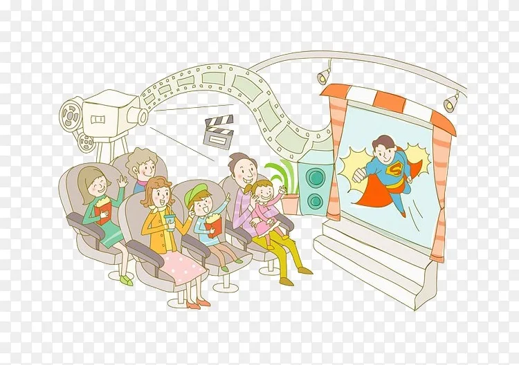 电影家庭画插图-看电影