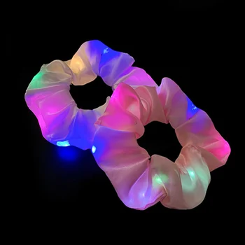 2020 New Arrival Girls LED Luminous Scrunchies Hairband Ponytail Holder Headwear Elastic Hair Bands Solid Color Hair Accessories 6