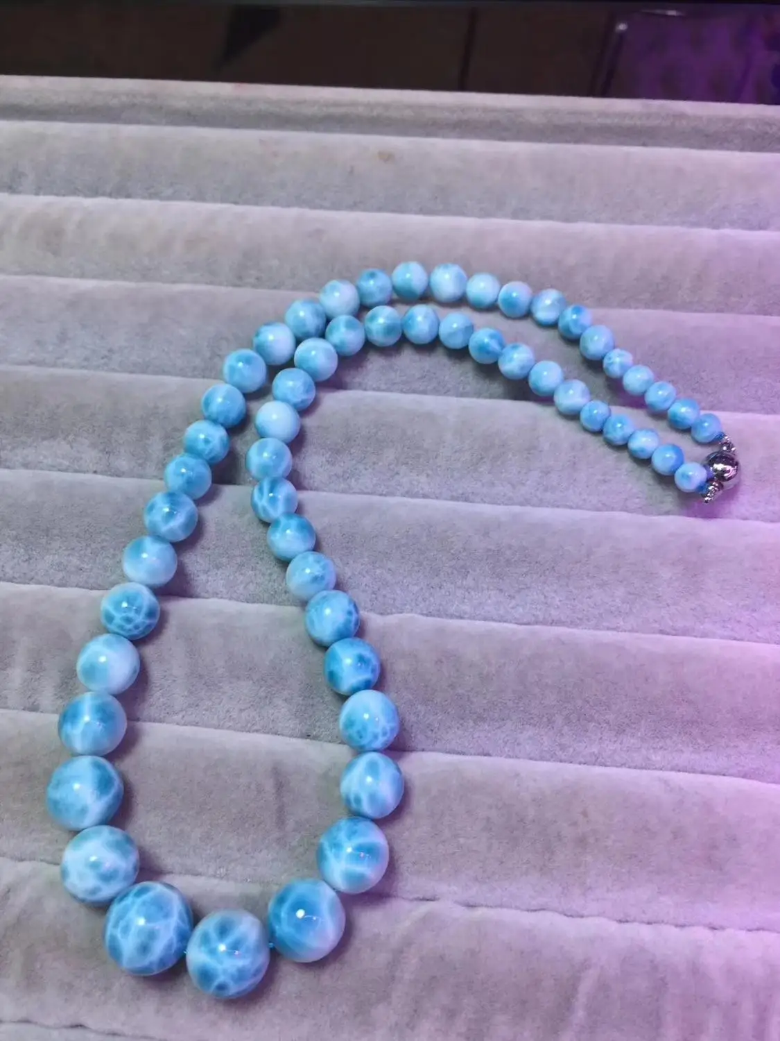 Высокое качество ожерелье с голубым водным узором натуральный Ларимар 6-13 мм