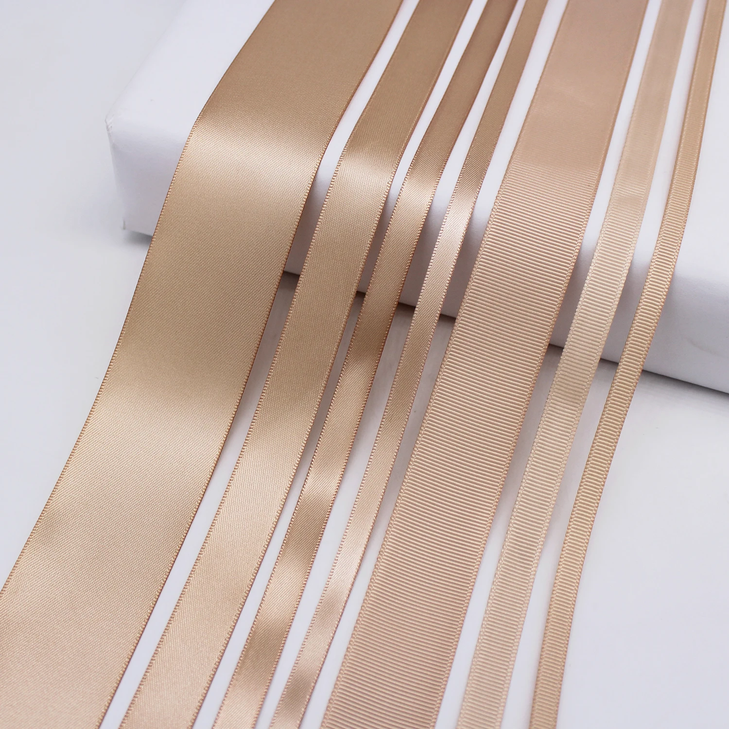5 Meter/Lot Tan Solid Color Grosgrain Ribbon Polyester Fabric Silk Satin Ribbon For DIY Gift Accessories 1/4" 3/8" 5/8" 1" 1.5"