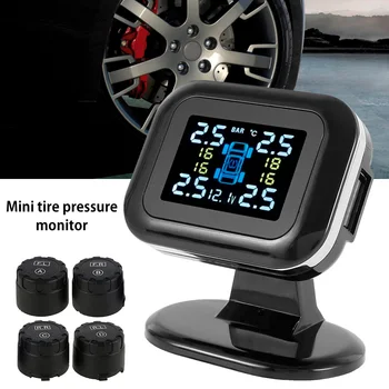 

Wireless USB TPMS Car Mini LCD Tire Pressure Monitoring System 4 External Sensors Auto Accessories