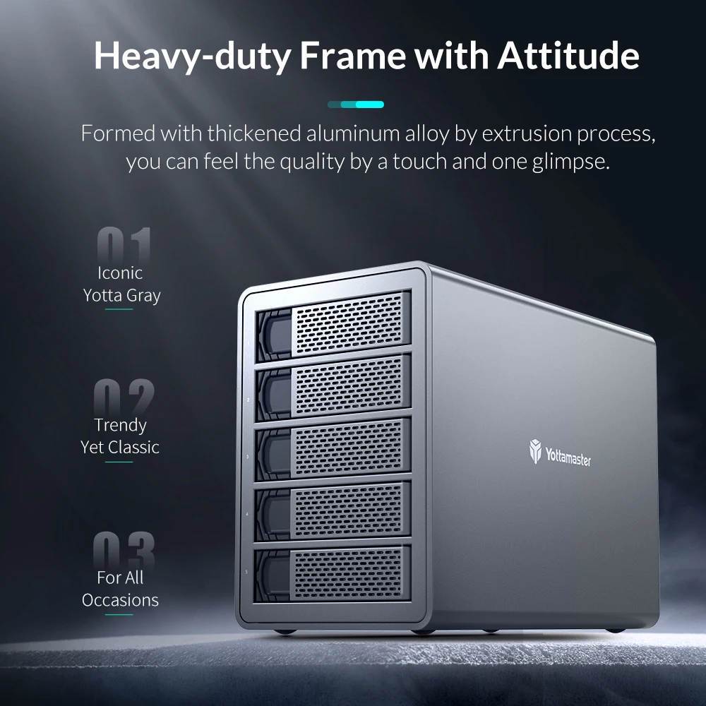 Yottamaster 5Bay HDD SSD 인클로저 지원, USB 3.1 (GEN2) C타입, 10Gbps 호환, 2.5/3.5 인치, 80TB (16TB) 용량