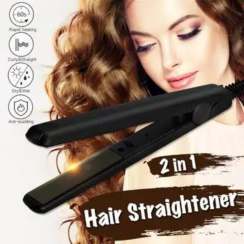 

2 IN 1 Hair Straightener Dry Wet Dual Use 140 Degree Thermostat Carbon Steel Flat Iron Hair Straightener Curling Iron For Women