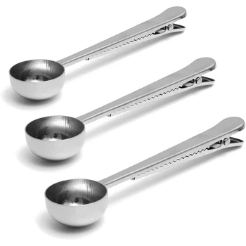 

8 Coffee Stainless Steel Tea Spoons with Clips Coffee Measuring Cup Spoon Seal Powder Beverage Tools Kitchen Supplies