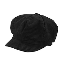 Autumn winter men women fashion personality wild dome sweet lovely casual holiday solid color corduroy newsboy hat warmly - Color: Black