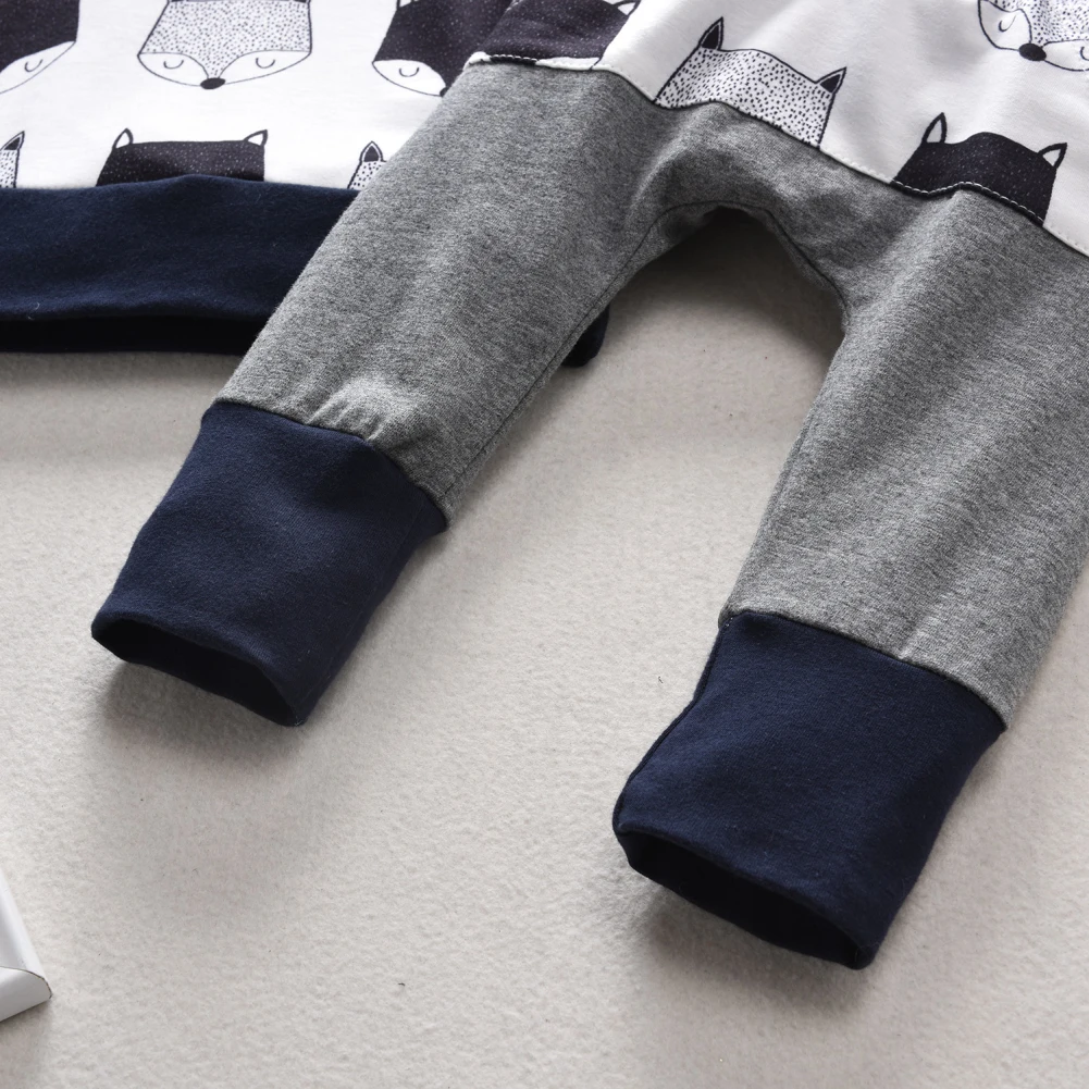 Детская одежда; одежда для маленьких мальчиков; толстовка с капюшоном и принтом лисы из мультфильма; толстовка с капюшоном+ длинные штаны; серый спортивный костюм для малышей