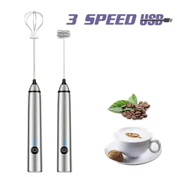

USB Rechargeable Handheld Eggbeater Tool Electric Stirrer Egg Beater Coffee Drink Whisk Foamer Mixer Maker 3-Speeds Milk Frother