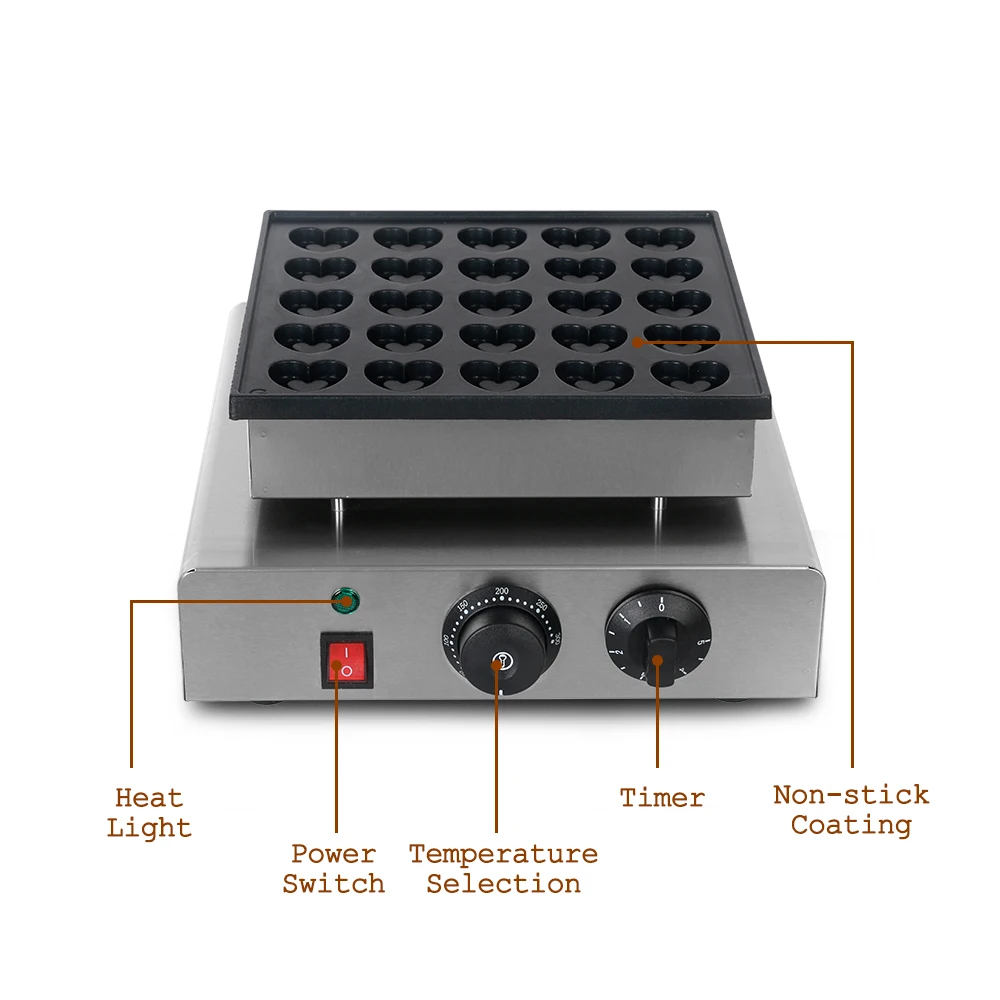 Electric Waffle Maker Heart Shaped Waffle Backing Machine 25 Hole Mini Heart household Commercial Non-stick Coating