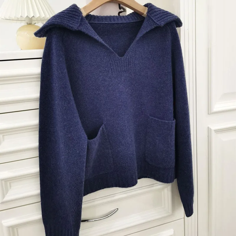 Women Knit Sweater V-neck Casual Two Colors Long