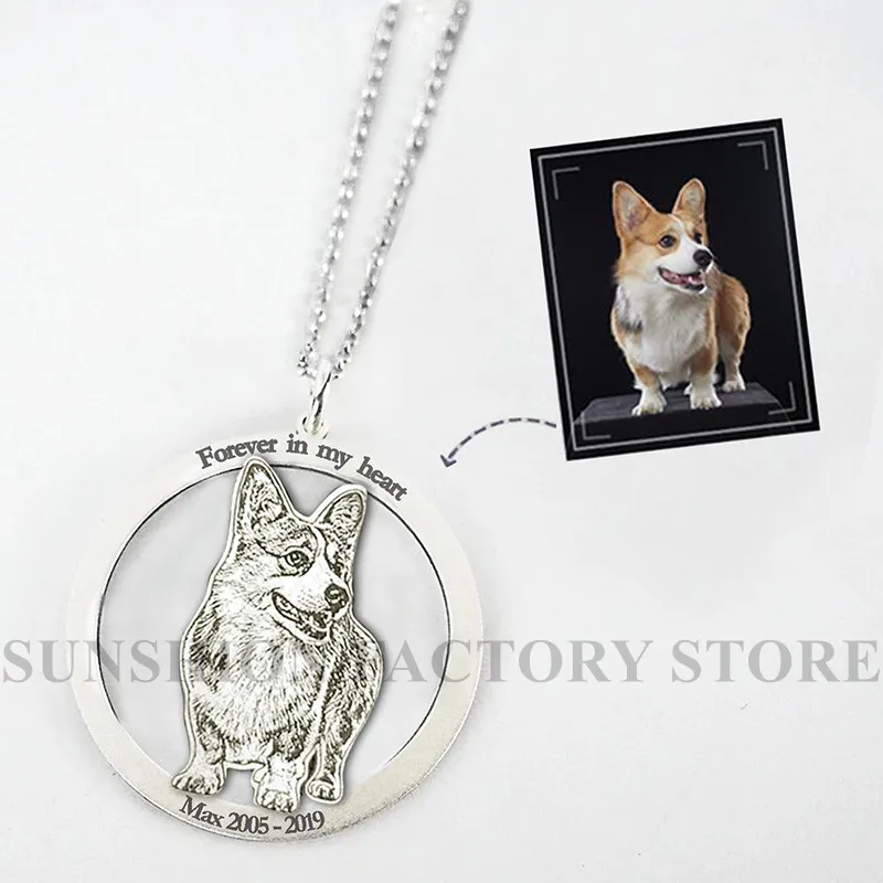 Personalized Photo Engraved Necklace（Hollowed Circle Frame）dog_副本
