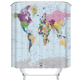 

World Map Pattern Digital Print Bath Shower Curtains for Bathroom,Polyester Waterproof Fabric Bath Curtain with 12 Hooks,70x70