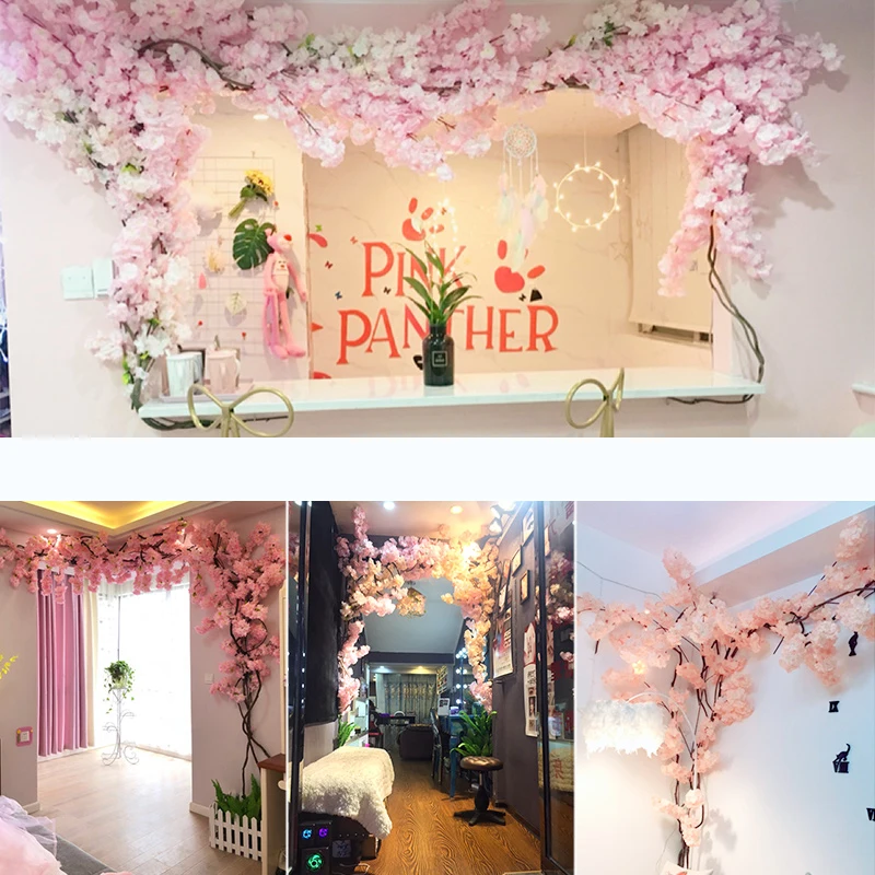 

Artificial Cherry Tree Rattan Set, False Flower, Wedding Arch Ornament, Home Hanging Flower Wall, Festival Decoration