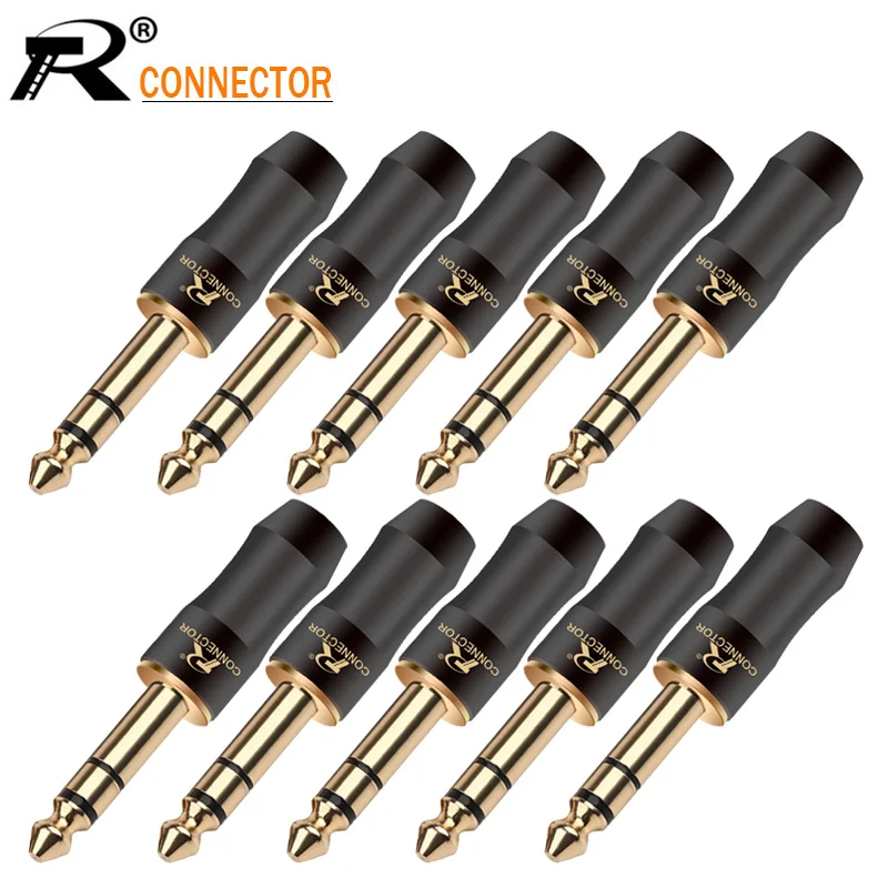 10pcs-24K-Gold-plated-1-8-Stereo-6-35mm-Jack-Assembly-Microphone
