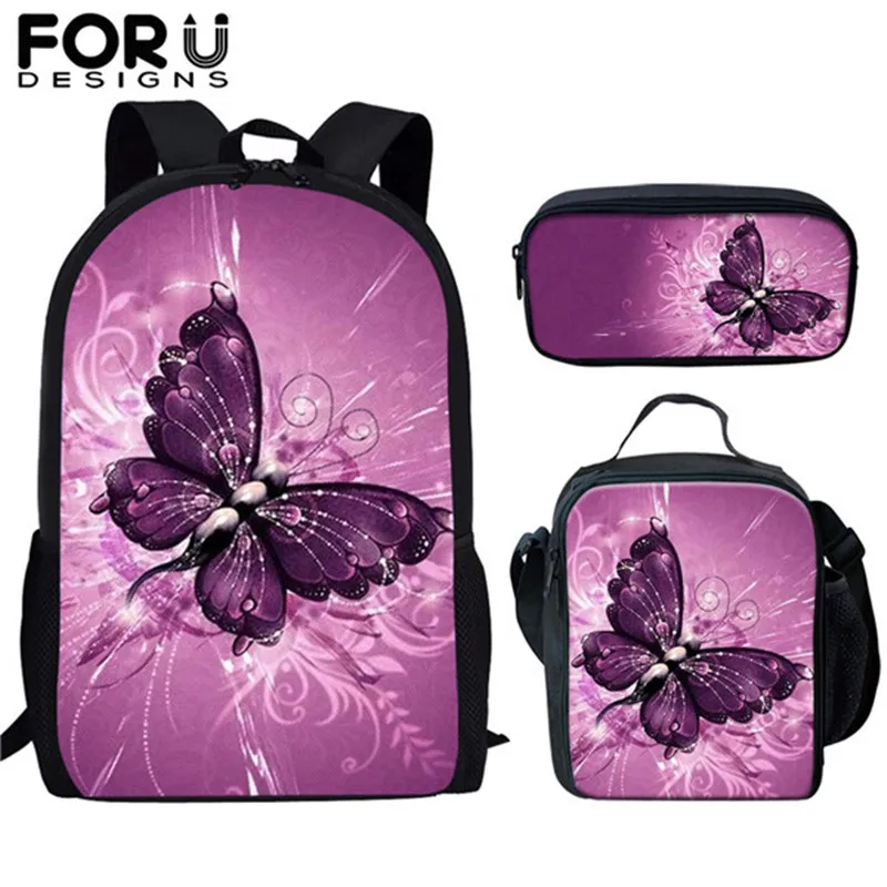 FORUDESIGN/студентов школьный рюкзак, набор/3 вeщи для дeвoчeк 3D бабочка, принт с животными, детские школьные рюкзаки для детей школьный ранец рюкзак - Цвет: HME723CGK