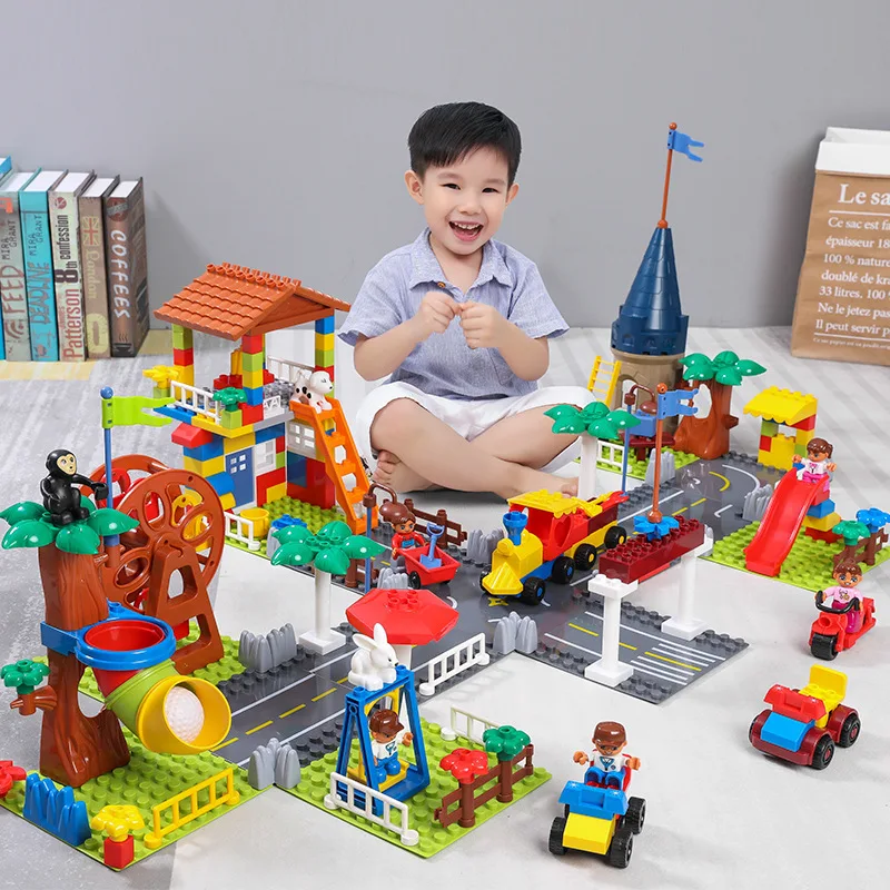 

Big Particle Blocks Paradise villa Compatible Duploed Legoingly City Blocks House Castle Building Blocks Brick Toy