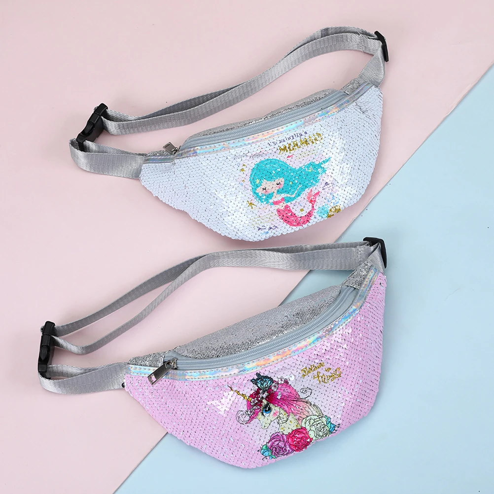 Fashion Pink Fanny Pack Children'S Shoulder Belt Bags Kids Phone Sequins Print Cartoon Unicorn Waist Bag For Women/Girl | Багаж и