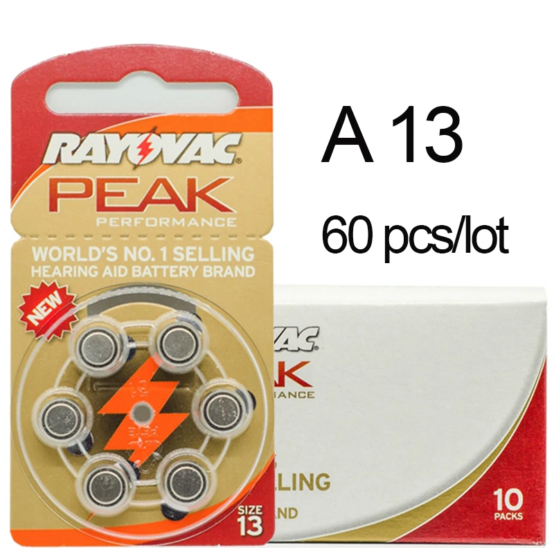 Billige 60 stück Rayovac Spitzen Zink Air Hörgerät Batterien 13A A13 13A 13 P13 PR48 Batterie für BTE hörgeräte