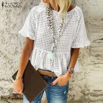 

Oversized Tunic Women's Hollow Out Blouse 2020 ZANZEA Fashion Summer Lace Tops Short Sleeve Shirts Female O Neck Casual Blusas