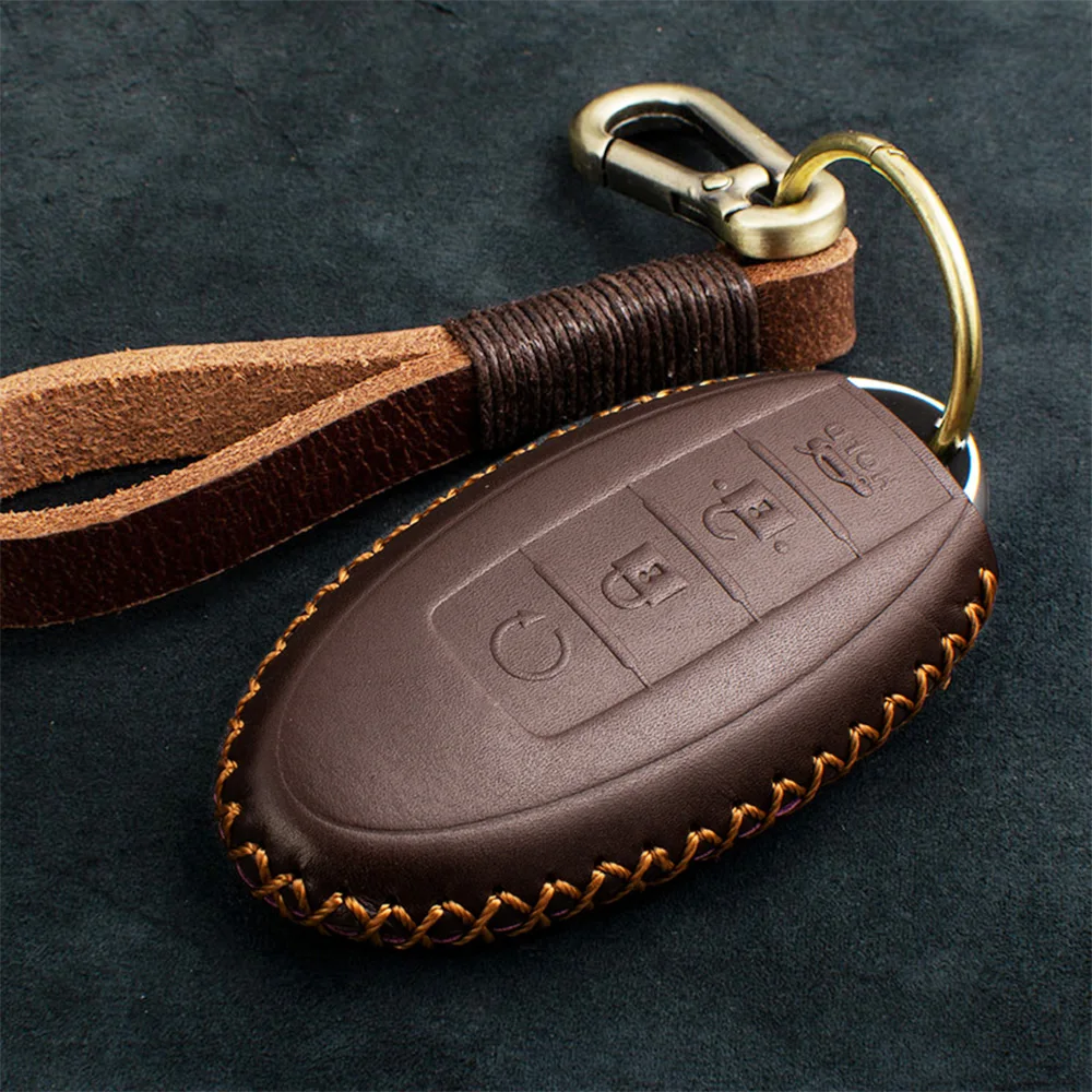 

4 Buttons Genuine Leather Car Key Case Cover For Nissan 370Z Altima Maxima Murano Rogue Sentra Versa Leaf Fob Shell Car Styling