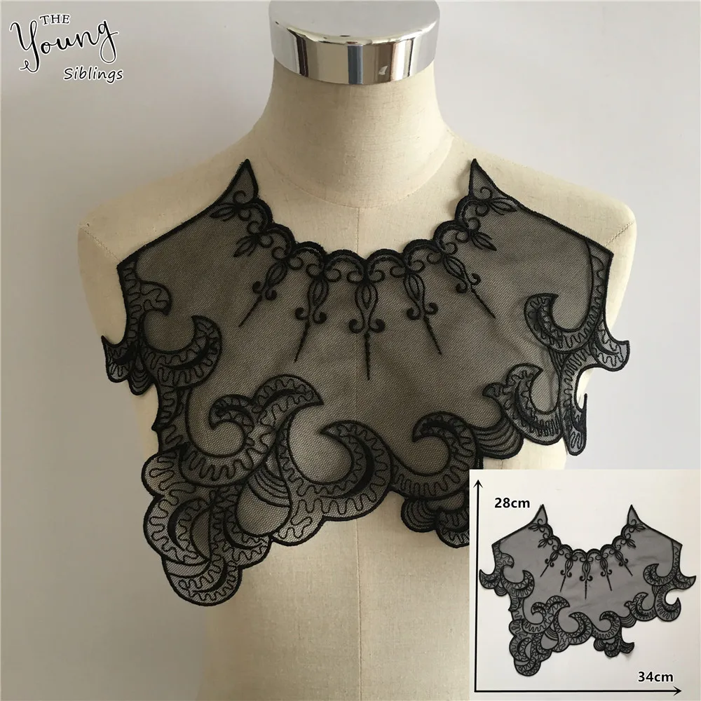 

Embroidery New arrive Black Organza Fabric Lace Collar Applique Sewing DIY Lace Neckline Clothing Accessories 1 pcs sell YL1611