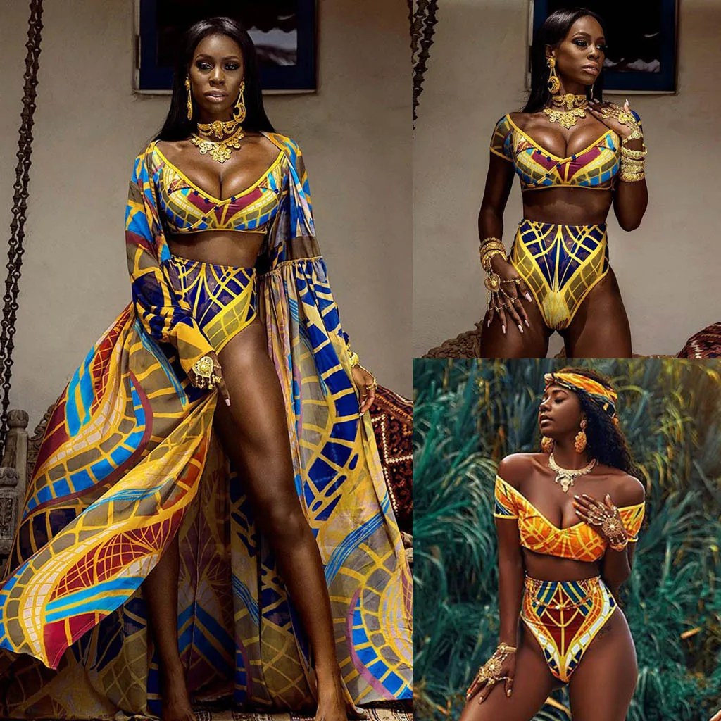 Женское бикини сексуальный комплект Танкини с Африканским принтом купальник
