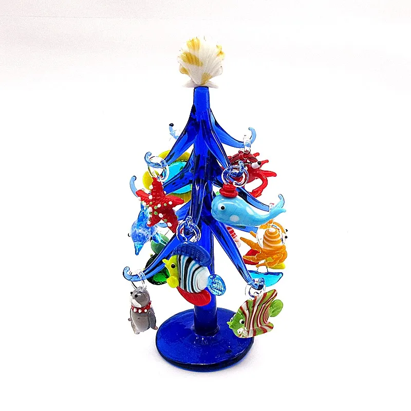 Темно-синее муранское стекло ручной работы, украшение в форме рождественской елки, украшение для домашнего аквариума, 12 шт., фигурка морского животного, подвеска