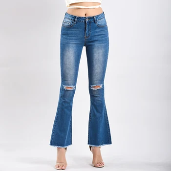 

Fashion Flare Jeans Ripped Jeans For Women Vintage Bell Bottom Jeans Blue Denim Jeans Pants Trousers pantalon femme jean