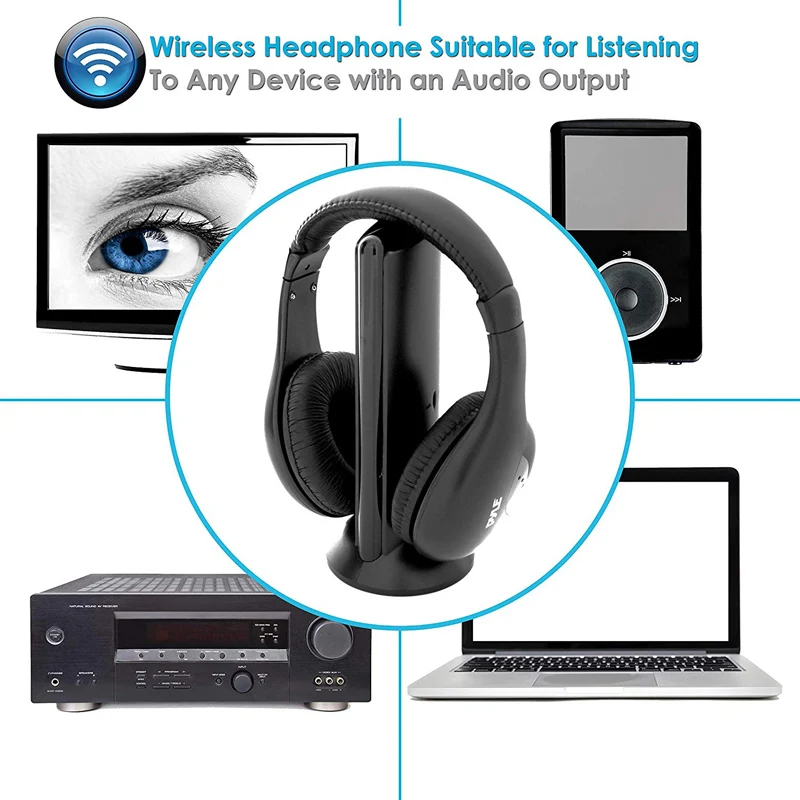 5 in 1 Headset Wireless Headphone Cordless RF Mic for PC TV DVD CD MP3 MP4 Headset