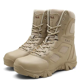 

Mens Desert Military Boots Leather Special Forces Combat Tactics Army Boots With Side Zipper Men High Top Safety Work Sand Shoes