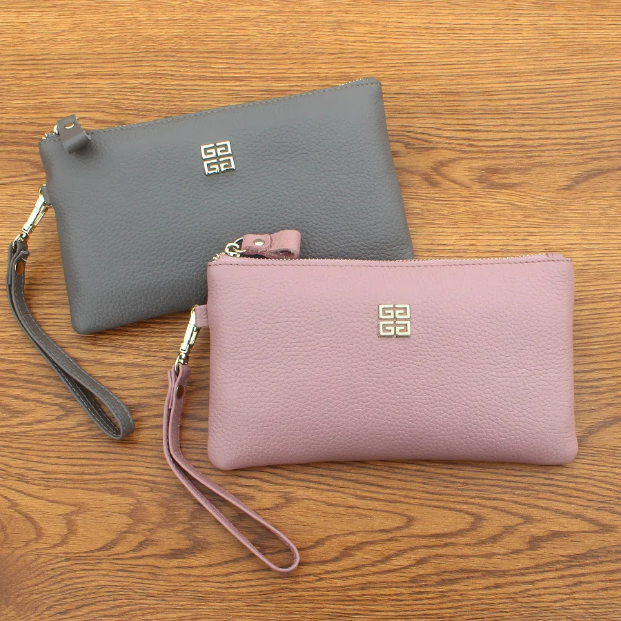 

2019 New Style Full-grain Leather Clutch Bag Women's Single Zipper Wallet Europe And America Phone Bag Fashion