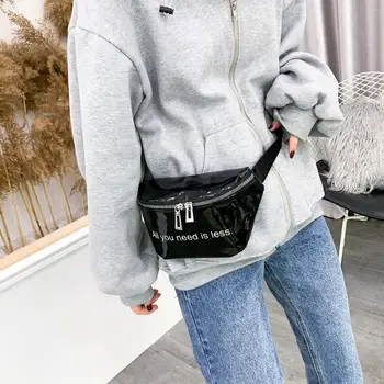 

Women Chest Bag Patent Leather Semicircle Crossbody Shoulder Bag Ladies Letter Printing Splicing Phone Money Waist Packs
