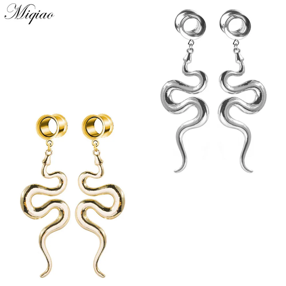 Miqiao 2pcs Fashion Trend Stainless Steel Snake Shape Pendant Double Horn Ear Amplifier 6mm-25mm Body Exquisite Piercing Jewelry