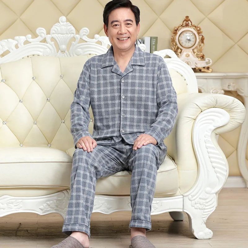 

Pajamas Men Spring And Autumn Pure Cotton Long Sleeve Tracksuit Men's Cotton Summer Plus-sized Dad 628-33