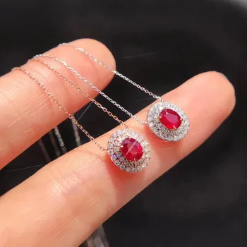 شراءAEAW 18K الذهب الأبيض 0.3 روبي الطبيعية مع 0.166ct الماس الطبيعي المشاركة قلادة إكسسوارات عقد المرأة رومانسية هدية