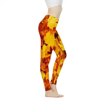 

Woman Sport Pants Yellow Maple Leaf Pattern Brand Designer Women Fashion Legging Leggins Slim High Waist Leggings for Female