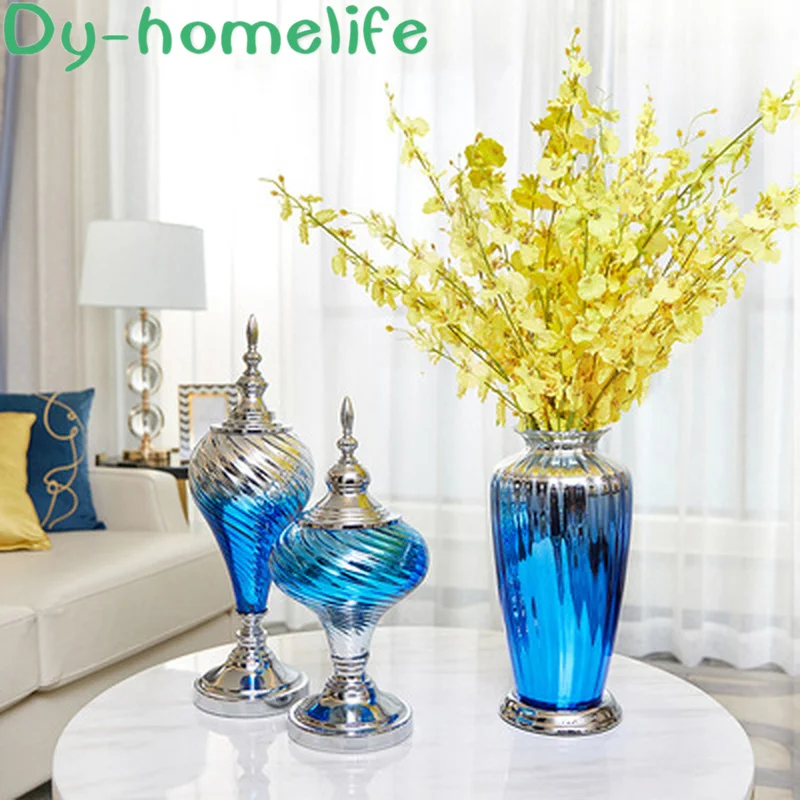 

European Creative Gradient Color Glass Vase Office Hotel Home Decoration Crafts Decoration Dried Flower Arrangement Table Vase