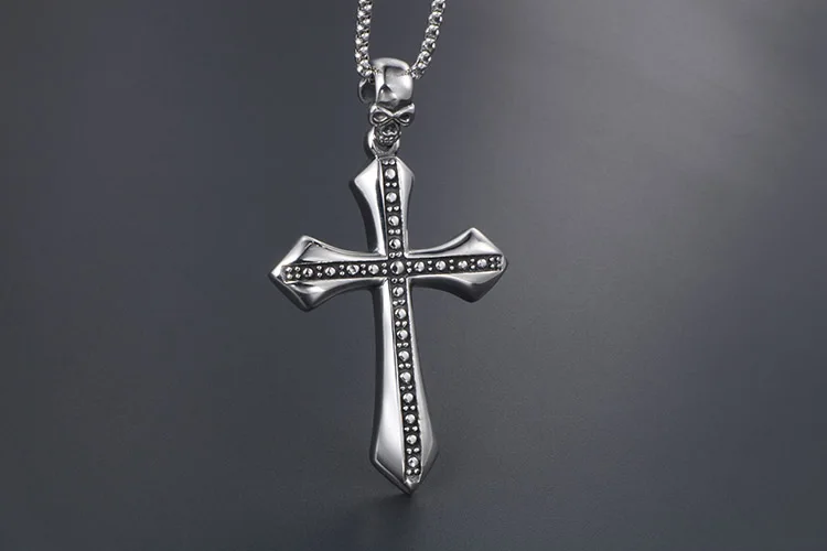男士复古耶稣十字架钛钢项链吊坠哥特骷髅头项坠 (6)