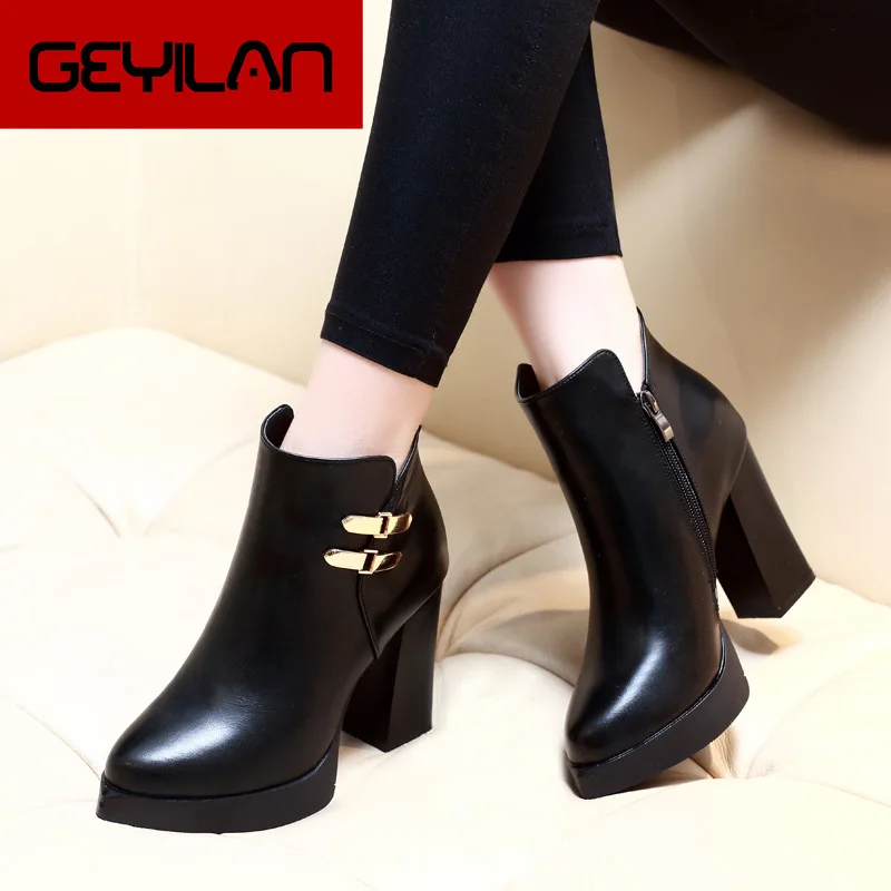 

Fashion Sexy Women Genuine Leather Boots Autumn Winter Square Heels Ankle Boots Shoes Woman Ladies Short Martin Boots CH-B0026