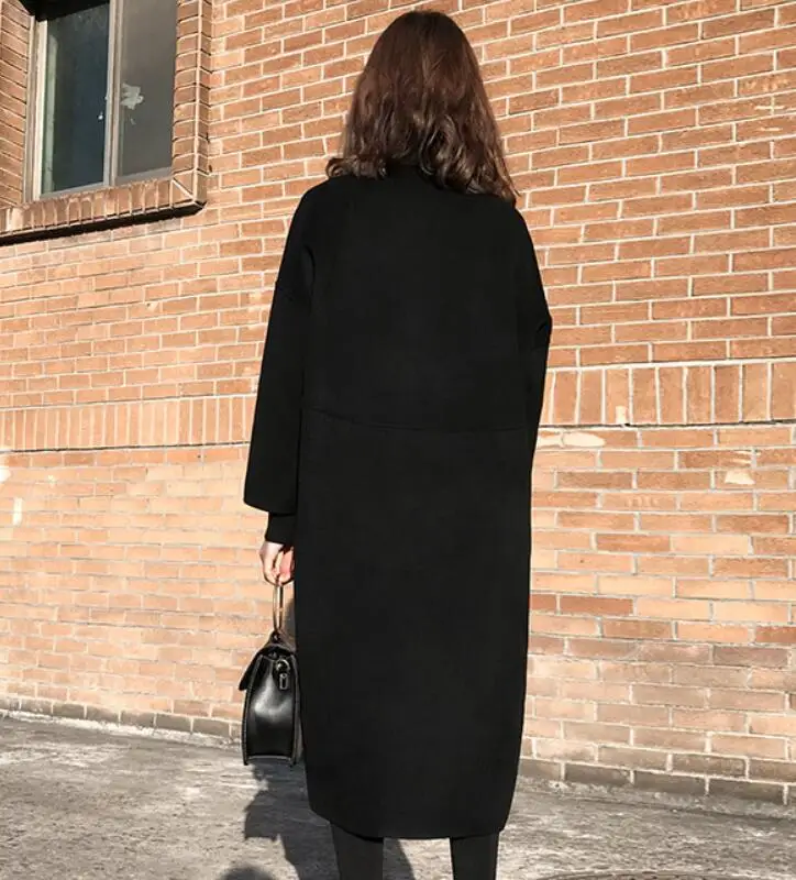 Размера плюс 3XL! На осень-зиму модный отложной воротник шерстяное пальто для женщин свободные черные шерстяные blneds пальто