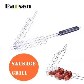 

Baosen Stainless Steel Sausage Grill Meshes Barbecue Sausage Meshes Outdoor Barbecue Grill BBQ Tools Kitchen Accessories
