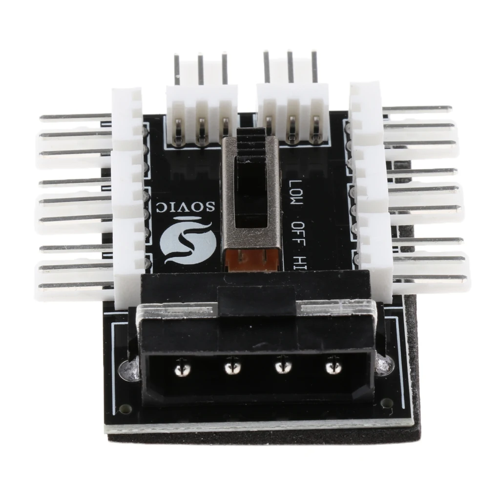4 Pin IDE to 8 Channel 3Pin Male Socket Fan Hub 12V Power Supply Splitter Adapter