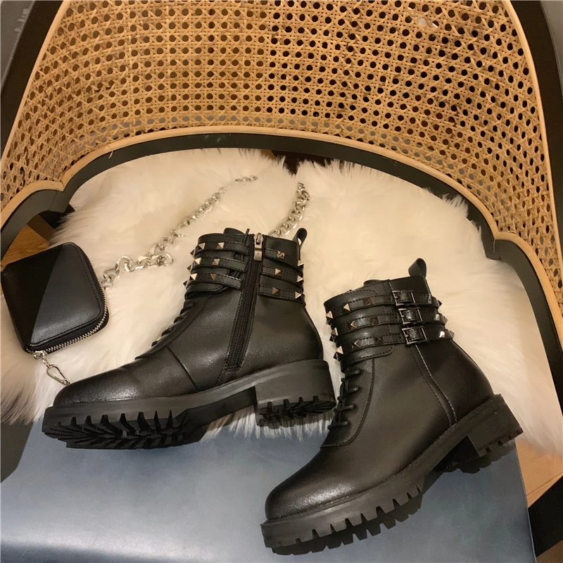 MIULAMIULA/фирменные дизайнерские г. Модные роскошные ботильоны из натуральной кожи черного цвета с заклепками и ремешком женская обувь на молнии Платформа 35-40