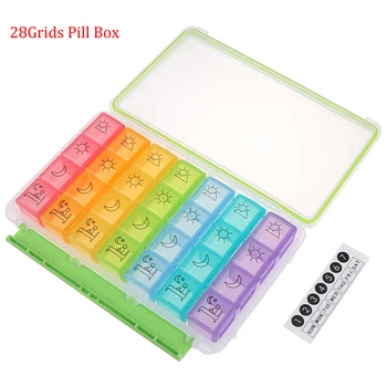 

28 Slots Rainbow 7 Day Pill Box Medicine Tablet Dispenser Case Color Removable Grids Weekly Storage Case Pills Holder For AM/PM