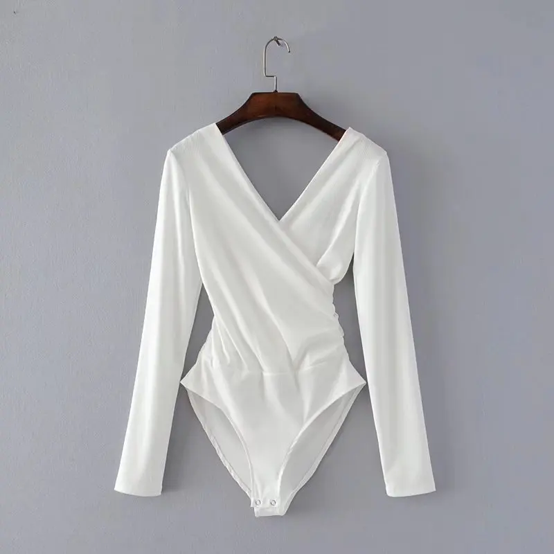 2019 Long Sleeve Bodysuit Women Backless Jumpsuits Black White Body femme monos cortos de mujer plus size bodysuit
