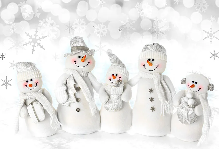 7x5FT Merry Christmas White Winter Snowman Bokeh Snowflake Santa Hat Custom Photo Studio Backdrop Background Vinyl 220cm X 150cm |