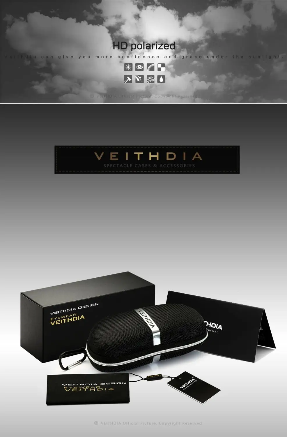 Мужские поляризованные солнцезащитные очки VEITHDIA из алюминиевого магниевого
