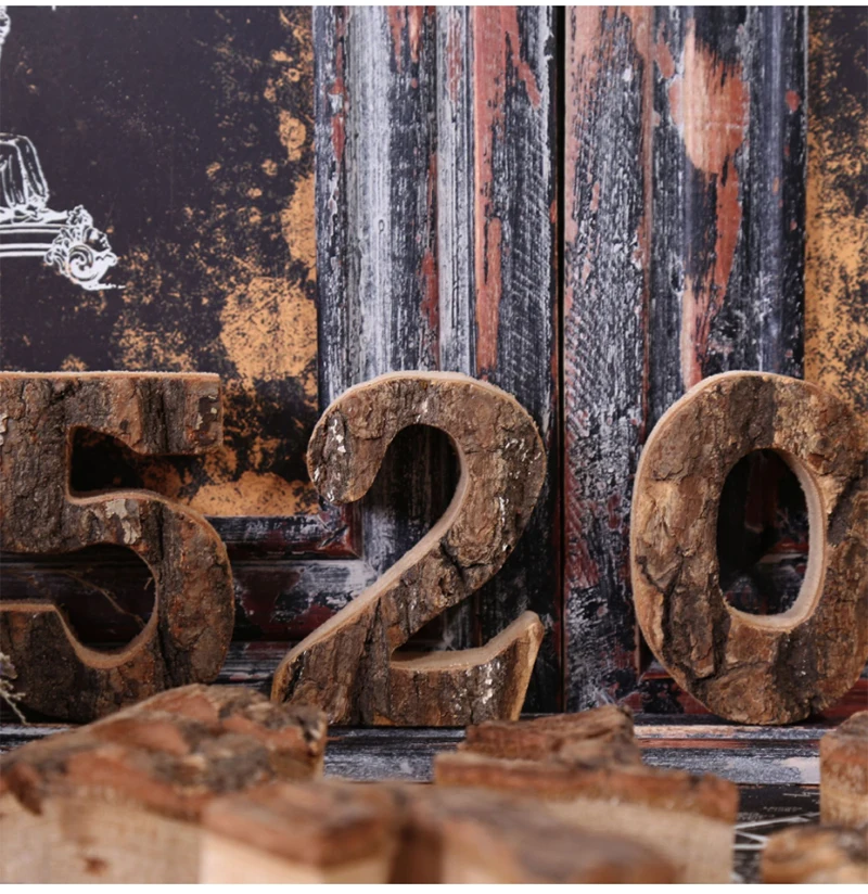 Вместе с корой твердой древесины Ретро Деревянный Английский алфавит номер для кафетерий бар украшение дома Винтаж DIY буквы