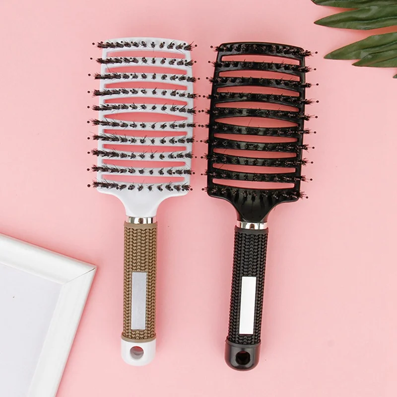 Salon Professional Bristle& Nylon Hairbrush Scalp Massage Comb Wet Hair Brush Curved Bristle Hair Clean Straight Comb