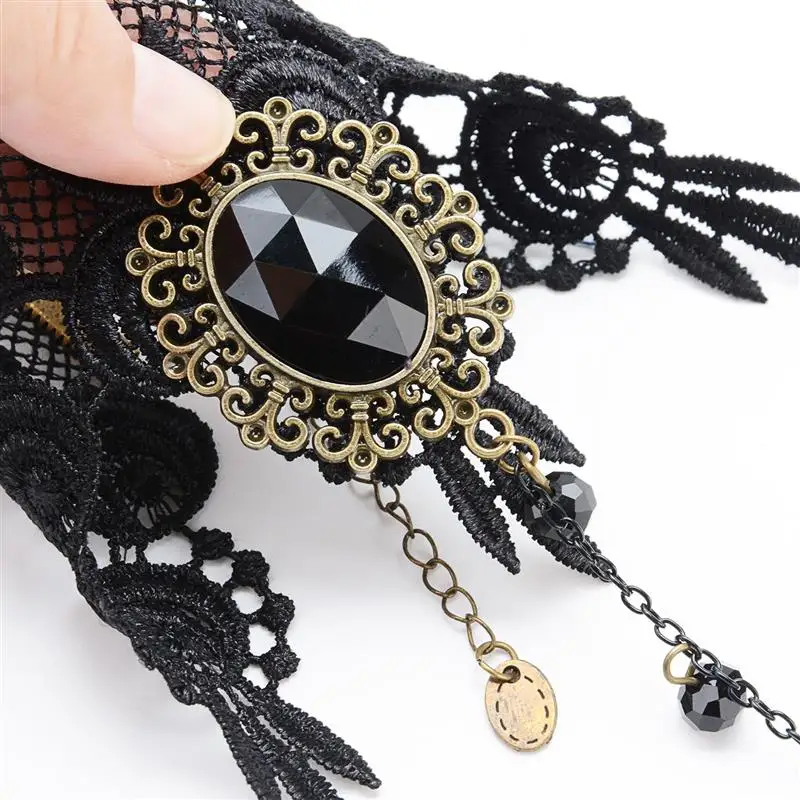 1pc Handmade Gothic Style Retro Lace Bracelet With Ring Wedding Wristband Decor Jewelry Accessories For Women Party Dress Up bracelet jewelry